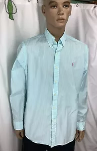 Ralph Lauren camicia uomo media verde acqua a righe rosa pony vestibilità classica SPH250311/SP1 - Foto 1 di 9