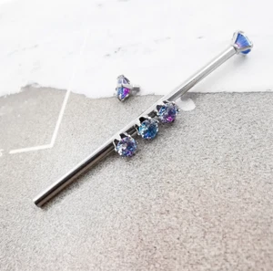 316L Edelstahl bunte Zirkonia 3 Steine 14G Industrial Helix Piercing - Bild 1 von 4