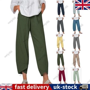Ladies Summer Cotton Linen Baggy Trousers Plus Size Womens Casual Harem Pants UK - Picture 1 of 20