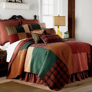 Donna Sharp Campfire Square Queen 3-Piece Quilt Set Lodge Cabin Patchwork Cotton - Picture 1 of 5