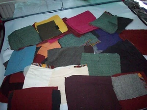 Bundle of Fabric CUT UP BAGS  CRAFTS RED BLUE YELLOW GREENS - Picture 1 of 3