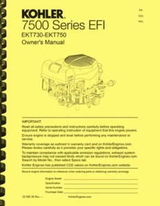 Kohler EKT730 EKT740 EKT750 EFI Engine 2-in-1 OWNER'S MANUAL and SERVICE MANUAL - Picture 1 of 3