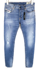 DIESEL Sleenker 086AT Men Jeans W30/L32 Slim Skinny Stretch Blue Distressed