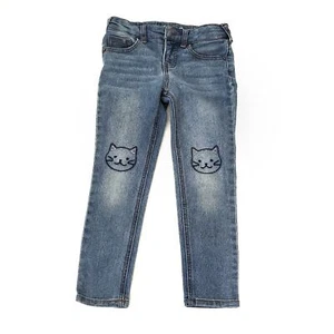 Cat & Jack Size 5 Cat Face Embroidered Knee Super Stretch Skinny Jeans Girls - Picture 1 of 7
