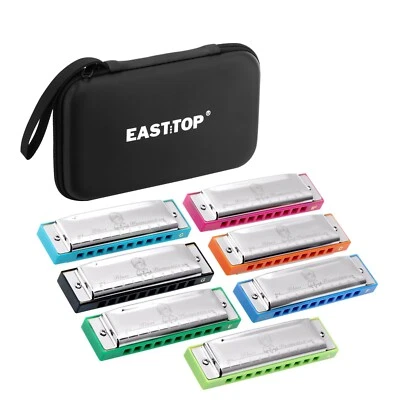 EASTTOP Harmonica set of 7-Pack 10Hole Blues harp mouth organ Diatonic Harmonica - Image 1 of 4