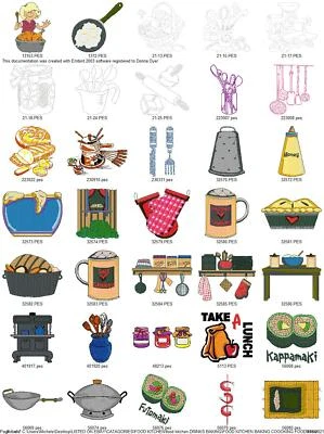 BROTHER 226 FOOD BAKING COOKING CANNING EMBROIDERY MACHINE DESIGNS COLLECTION PES USB