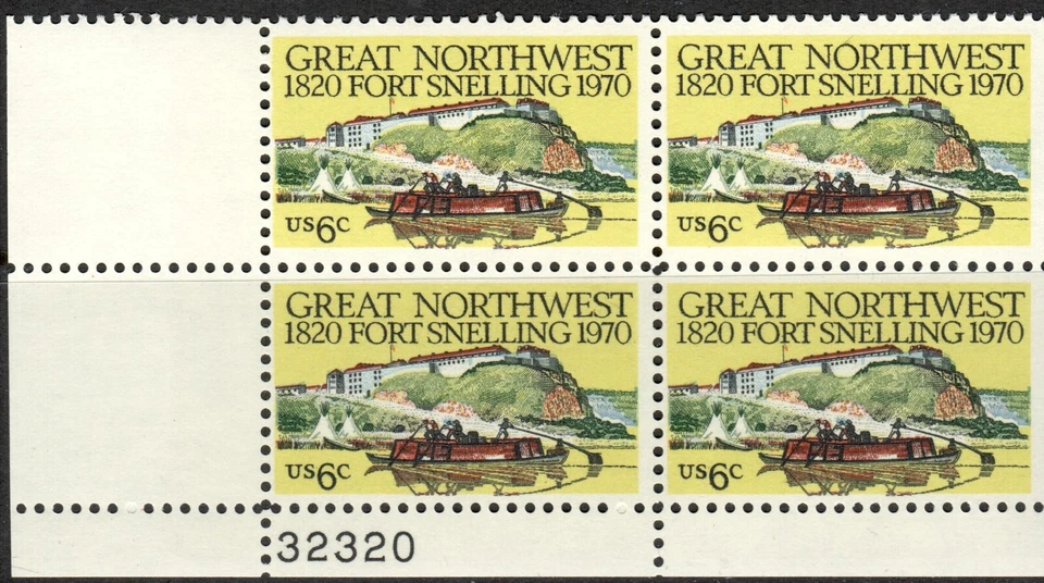 #1409 1970 6-cent Fort Snelling block of 4 with plate# MNH - Image 1 of 1