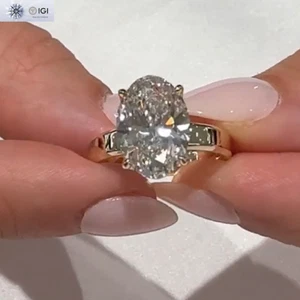 IGI 2.80Ct E VS1 Oval Cut Lab Grown Diamond Engagement Ring In 14K Yellow Gold - Picture 1 of 16