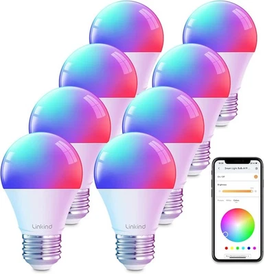 Linkind Wi-Fi Smart Light Bulb A19 RGBTW 800 Lumens 60W EQ 8 Pack - Image 1 of 4