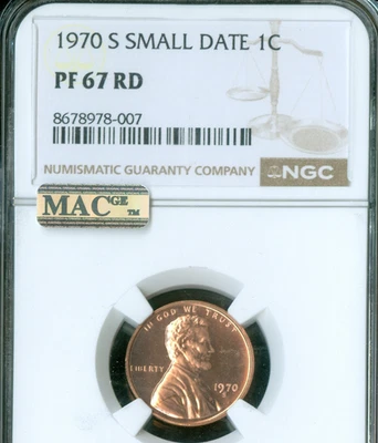 1970 S SMALL DATE LINCOLN CENT PF67 RD MAC SPOTLESS . - Image 1 of 2