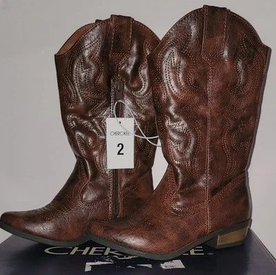 Bota de Vaquero Cherokee YOUTH TALLA 2 Bordada Cremallera Marrón Occidental 09 309 8604 Nueva en Caja Foto 1 de 4