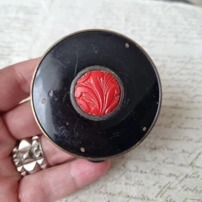 Poudrier Ancien ART DECO vers 1920 Bakelite Rouge Imitation Corail Rare Compact - Photo 1/4