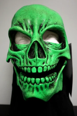 Grim Reaper Illuminated- Zagone Studios "UV Green Glow Sock Skull" Handmade Mask - Image 1 of 4