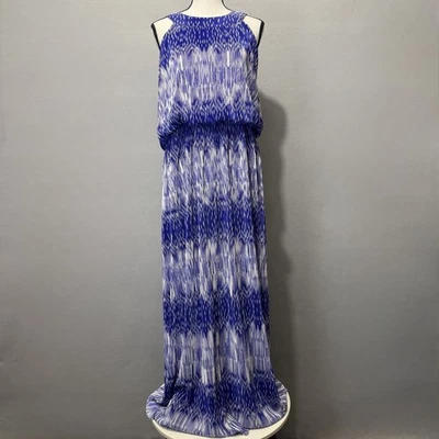 Chico's Maxi Dress Blue Sz 2/L Ombré Stretch Halter Lined Sleeveless Boho Resort - Image 1 of 4