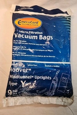 Hoover Vacuum Bags~9 Type Y EnviroCare Allergy Windtunnel*Uprights~856-9 NOS  - Image 1 of 3