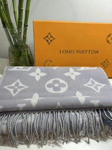 Louis Vuitton Monogram grau großer Wollschal M77727 Fransenrand - Bild 1 von 9