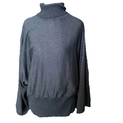 Suéter Chico’s Cuello Alto Talla 3 (XL) Negro Metálico Mezcla de Seda Tejido Fiesta de Vacaciones Foto 1 de 4