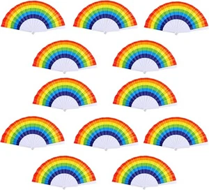12 Pack Rainbow Folding Fans Red, Orange, Yellow, Green, Blue, Purple - Picture 1 of 7