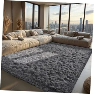 Area Rugs for Living Room Grey Rugs for Bedroom 4x6 Carpet Fluffy Fuzzy Soft - Picture 1 of 7