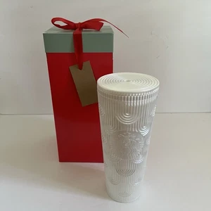 Starbucks 24oz Pearl White Mermaid Tumbler Siren Shell No Straw Gift Box NEW - Picture 1 of 5