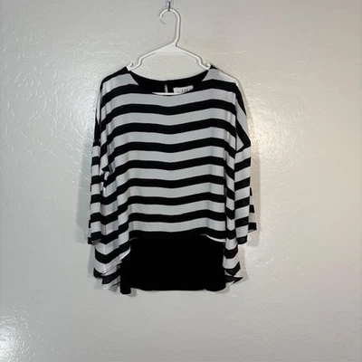 Camisa Joseph Ribkoff para mujer 4 túnica negra blanca a rayas en capas dobladillo alto bajo Foto 1 de 4