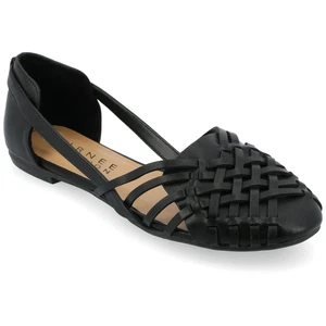Journee Collection Women's Ekko Slip On Round Toe Flat Sandals, Black Size 10M - Picture 1 of 6