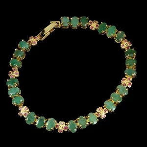 Summer 925 Sterling Silver Bracelet Oval Emerald 6x4mm Ruby Gemstone Jewelry - Picture 1 of 14