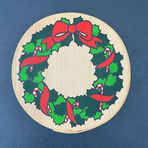 Vintage Midwest Importers Wooden Christmas Box Wreath Candy Cane Holiday 4.5” - Picture 1 of 6