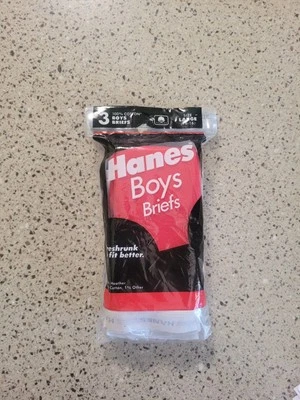 Vtg Hanes 1990 Boys Size L (14-16) 3 Pk Cotton Briefs Underwear Made In USA NOS - Image 1 of 4
