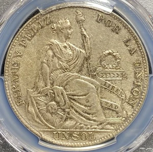 PERU 1934 Silver Un Sol 1 Dinero Coin Rare High Grade NGC AU, PRICED TO SELL! - Picture 1 of 5