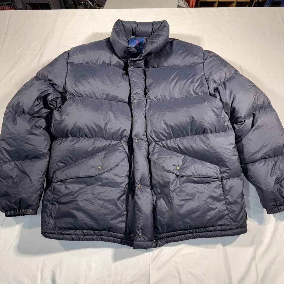 Vintage 90s Moncler Goose Down Puffer Jacket Navy Blue Size 7 - Image 1 of 4