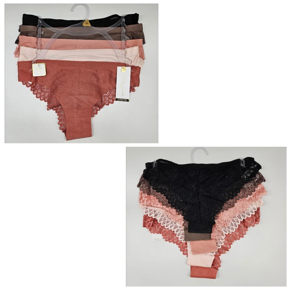 ADRIENNE VITTADINI 5 Pk Mujer S M L XL Espalda Encaje Bragas Negro Marrón Melocotón Crema Foto 1 de 4