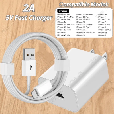 10W Fast Charger USB AC Wall Charger Adapter Cable For iPhone 14 13 12 11 X 8 7 - Image 1 of 4