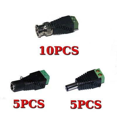 5 Sets CAT5 to BNC Coaxial Video Balun plus 2.1mm Male Female DC Power Connector - Image 1 of 4