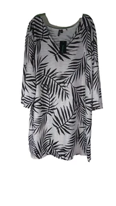 Portacruz Womans Plus 3X V Neck Tunic White Black Semi Sheer Bell Sleeve NWT - Picture 1 of 9