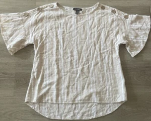 Ellen Tracy Women's M Beige Striped Linen Blend Short Sleeve Tunic Top - Picture 1 of 8
