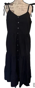 NWT GAP Black Tiered Ruffled Long Cotton Sundress Spaghetti Straps Women's 16 - Picture 1 of 7