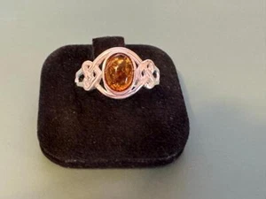 Genuine Sterling Silver 925 - Celtic Baltic Amber Gem Ring - 8 / Q - 2g - Picture 1 of 1