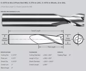 Robb Jack 3/16" (0.1875") 2-Flute Carbide End Mill S1-201-06 - Bild 1 von 1