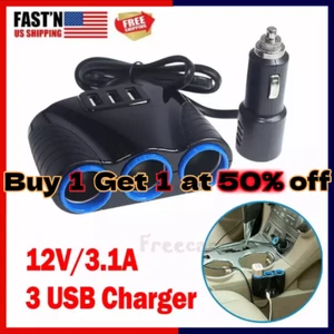 Car 12V Cigarette Lighter Socket Splitter 3.1A USB Charger Power Adapter Outlet - Picture 1 of 6