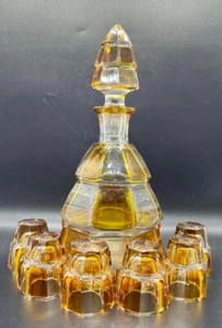 Czech Bohemian Crystal 1930s Glass Art Deco Decanter Set of 6 - Picture 1 of 6