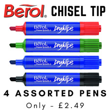 Berol drywipe dual ended chisel tip whiteboard 4 markers set 8 assorted colours
