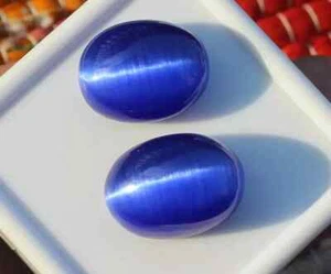 20 Ct NATURAL Loose BRAZILIAN BLUE Cat Eye Cabochon Certified GEMSTONE Pair2 - Picture 1 of 6