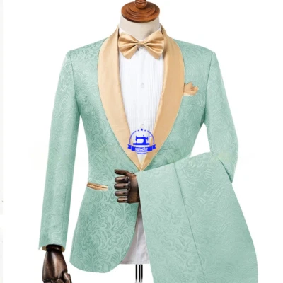 Traje de boda para hombre champán jacquard novio esmoquin estampado floral trajes de hombre Foto 1 de 4
