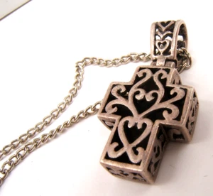 VTG REVERSIBLE CROSS PENDANT NECKLACE BLACK ONYX & OPEN WORK - Picture 1 of 6