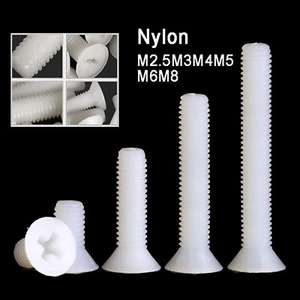 White Nylon Phillips Countersunk Screw, M2.5M3M4M5M6M8, Flat Head Machine Screws - Picture 1 of 4