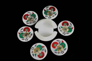 Marble coaster Set semi precious stones Floral Handmade Art - Picture 1 of 4