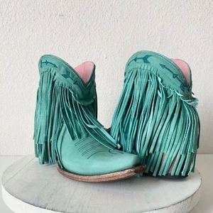 NUEVO Junk Gypsy SPITFIRE Botas de Carril 5 Mujeres Botín de Vaquero Flecos Turquesa - Imagen 1 de 10