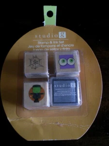 Studio G HALLOWEEN Rubber 3 STAMP & INK SET Web MONSTER BUG EYES NOS Spider - Picture 1 of 1