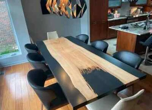 Solid Black & Midian Walnut Epoxy Resin Table Top Live Edge River Table top - Picture 1 of 12